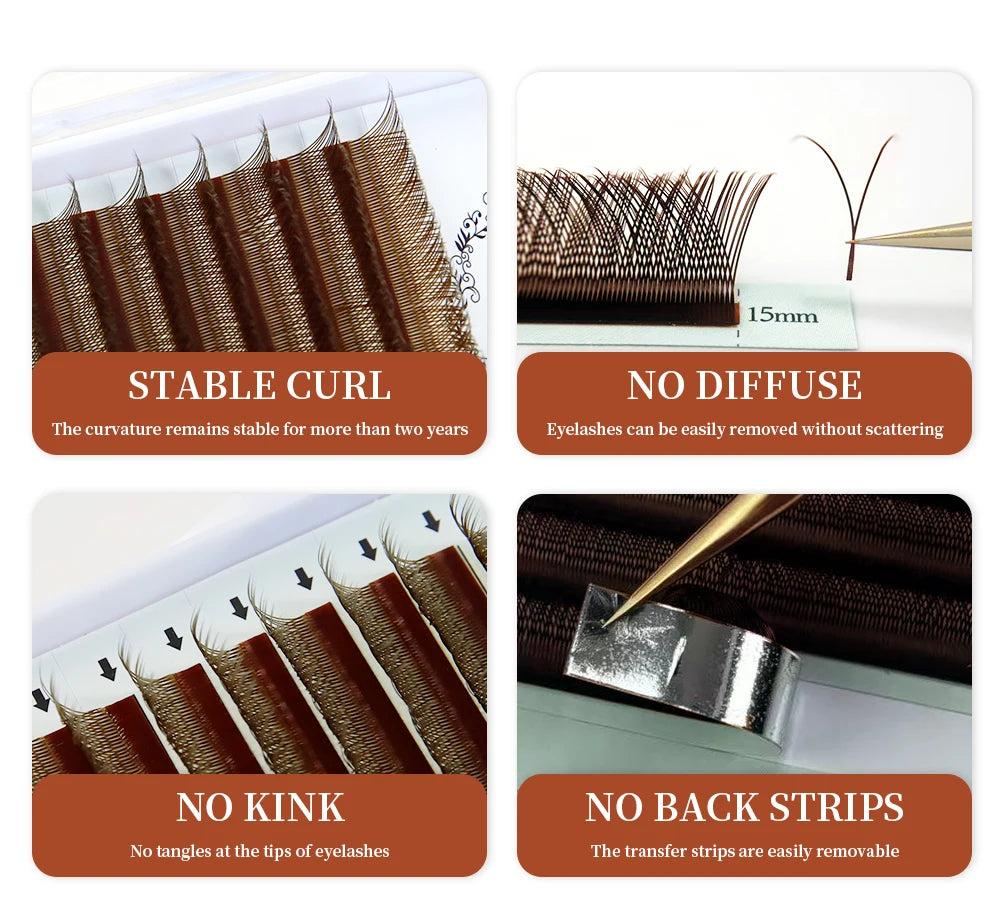 5W Eyelash Extensions YY 7mm Lash Brown Color 4DW Brazilian Premade Lash Fans Individual Cluster DIY 3D W Shape Lash Dolly Eye