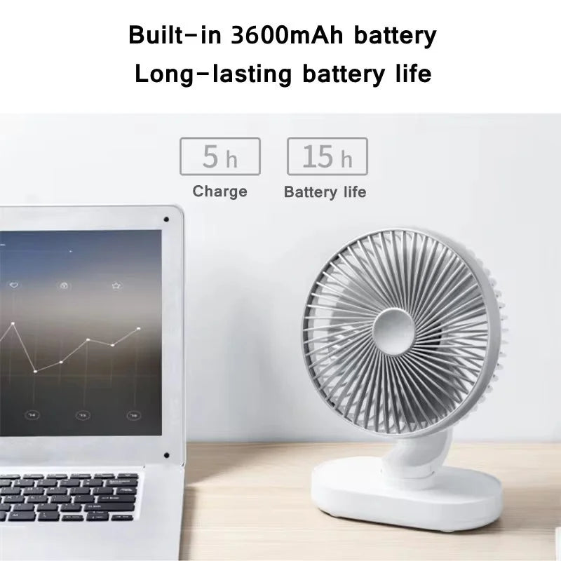 Electric USB Auto Rotation Desktop Fan 3600mAh Rechargeable Air Cooling Conditioner 4 Speed Wind Silent Portable for Home Office