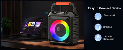 Karaoke Machine with 2 Wireless Microphones, Portable Speaker with LED Lights for Kids and Adults, Supports Bluetooth/USB/TF/AUX
