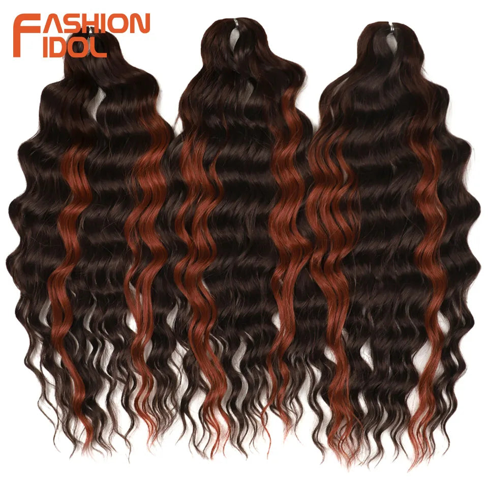 Anna 24 Inch Synthetic Hair Water Wave Braiding Hair Extensions Ombre Blonde Deep Wave Afro Curl Twist Crochet Hair for Women