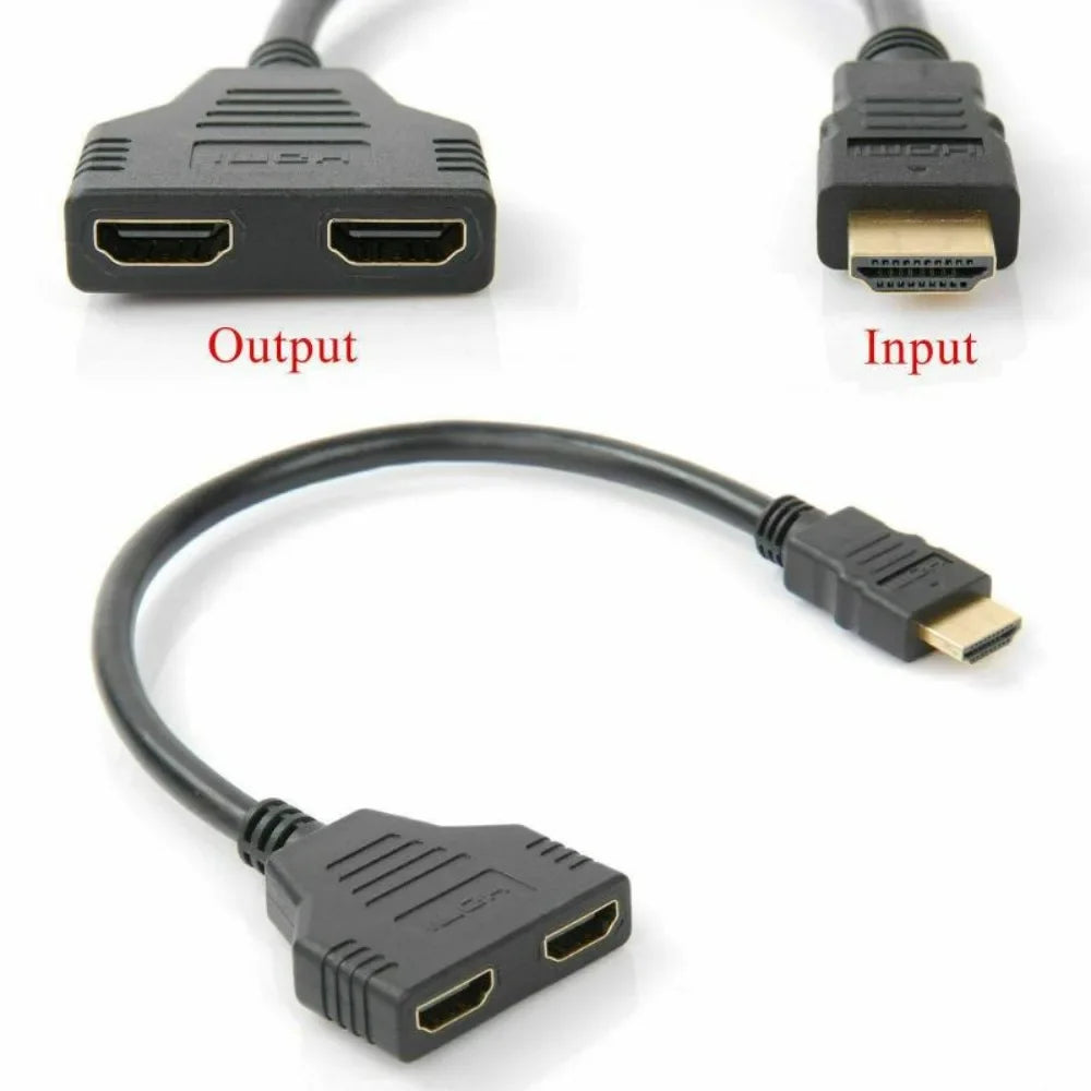 1 in 2 Splitter HD Male To 2 Female Cable 1080P HDTV Splitter Adapter Male To 2 Female Head Adapter HDTV Conversion Cable 30CM