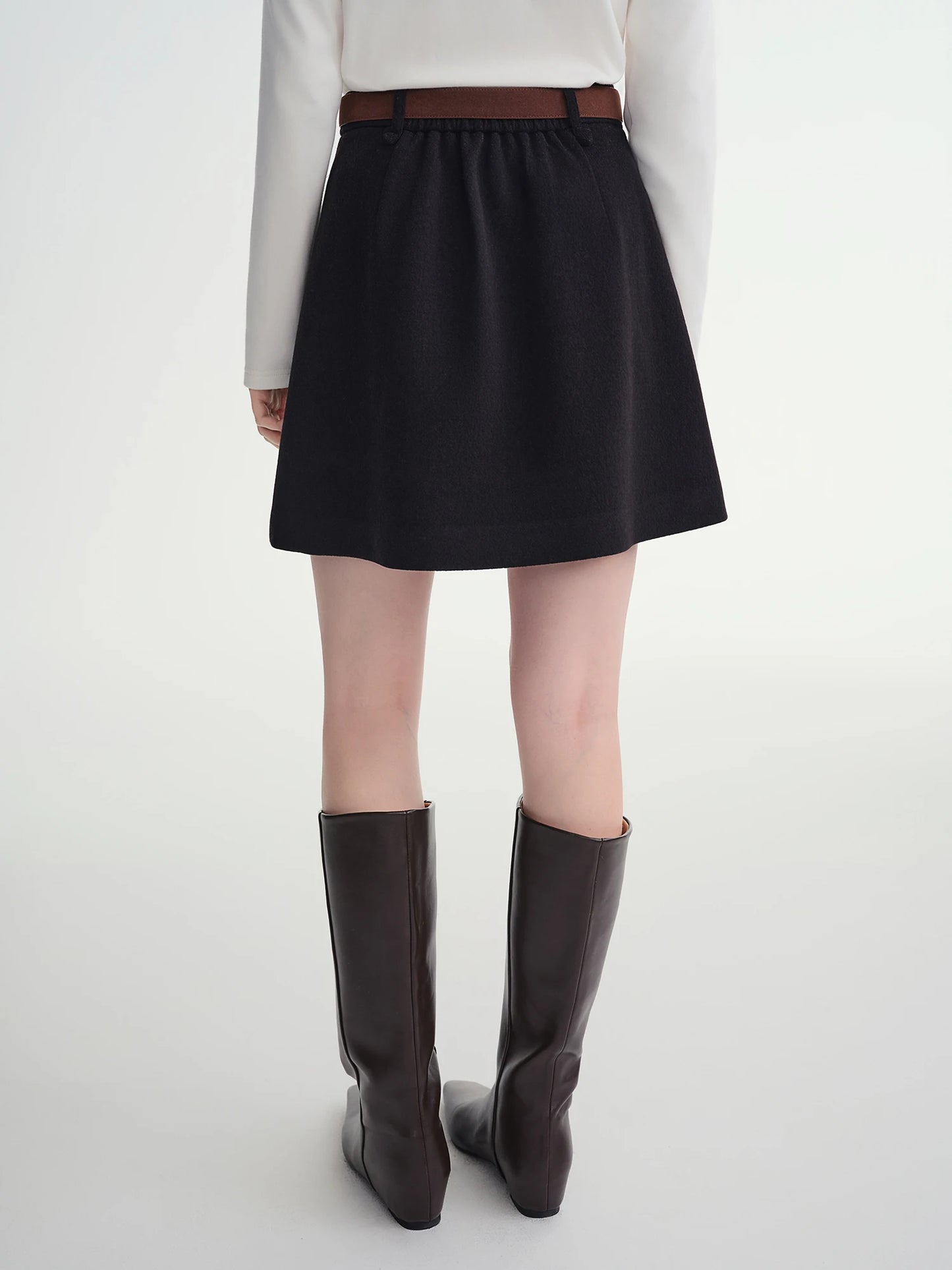 DUSHU Classic Long and Short Elastic Waist A-line Skirt 2025 Winter Skirt for Women Solid Simple Commuting Office Ladies College