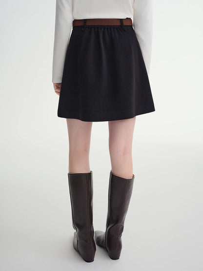 DUSHU Classic Long and Short Elastic Waist A-line Skirt 2025 Winter Skirt for Women Solid Simple Commuting Office Ladies College