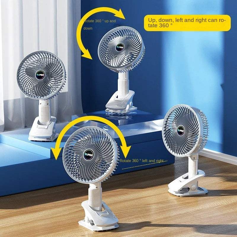 Portable Clip Fan USB Rechargeable 3-gears Wireless Electric Handheld Fan Clip Circulator Cooling Fan For Camping Desktop Office