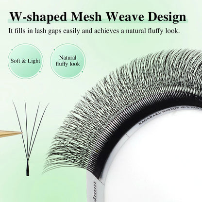 NAGARAKU Narrow 4D W Shape False Eyelash Extensions Premade Volume Fans V Shape Lashes Bloom Mesh Eyelashes Air Series Bundle