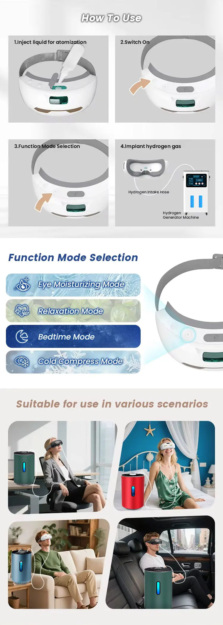 Factory Price Hydrogen Eye Mask For Hydrogen Inhalation Machine Accessories Heat Compression New Hydrogen Eye Massager