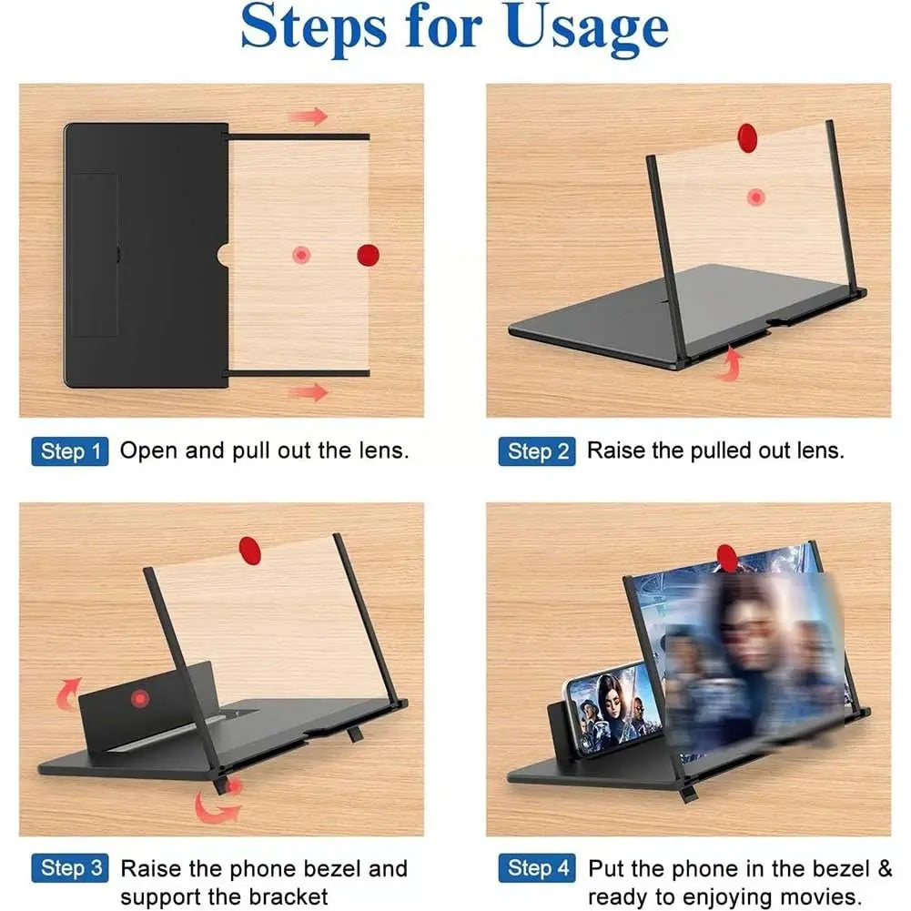 Screen Magnifier Version, Phone Projector with Extender, 3D HD Smartphone Amplifier, Foldable Stand, Adjustable Angle
