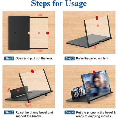 Screen Magnifier Version, Phone Projector with Extender, 3D HD Smartphone Amplifier, Foldable Stand, Adjustable Angle