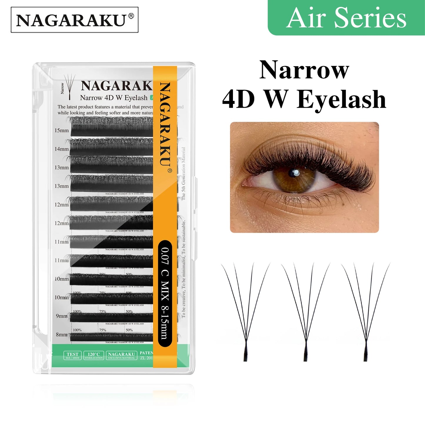 NAGARAKU Narrow 4D W Shape False Eyelash Extensions Premade Volume Fans V Shape Lashes Bloom Mesh Eyelashes Air Series Bundle