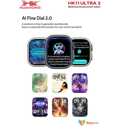 Smart Watch HK11 Ultra3 Schedule Reminder Support TWS Earphone Connect Network Sharing AI Robot Offline Voice Wake up Smartwatch