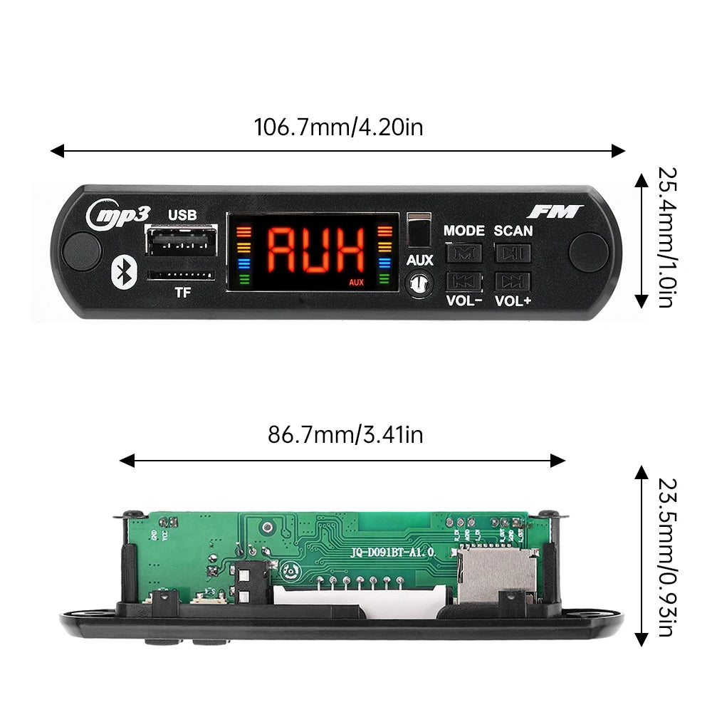 DC 5V/12V Bluetooth 5.0 Car Speaker Decoder Board MP3/USB/TF Interface FM Radio Wireless Remote Control Car Audio Control Module