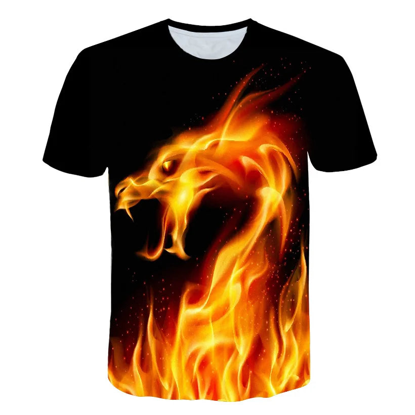 T-Shirts Flames Summer Children's Clothing 3D Print Kids T Shirt Fashion Harajuku Street Casual Round Neck T-Shirt Boy Girl Tops