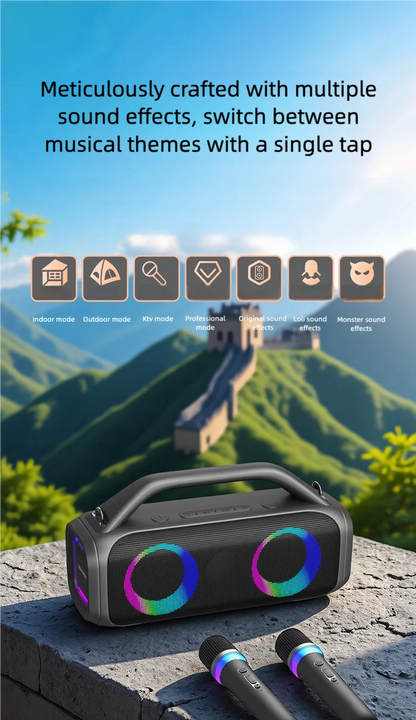 Karaoke Machine for Adults, Portable Bluetooth Speaker with 2 Wireless Microphones, Portable PA System with Disco Lights