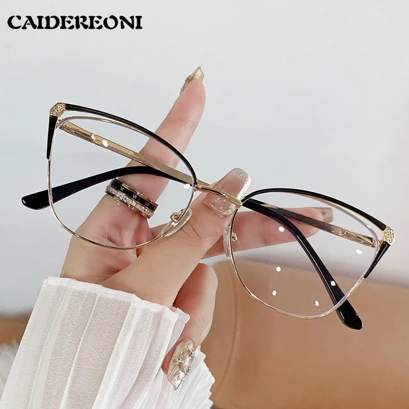 CAIDERONI Trend Cat Eye Women Fashion Anti Blue Light Metal Glasses Butterfly Customized Lens Reading Glasses Women Myopic 25062
