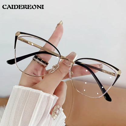 CAIDERONI Trend Cat Eye Women Fashion Anti Blue Light Metal Glasses Butterfly Customized Lens Reading Glasses Women Myopic 25062