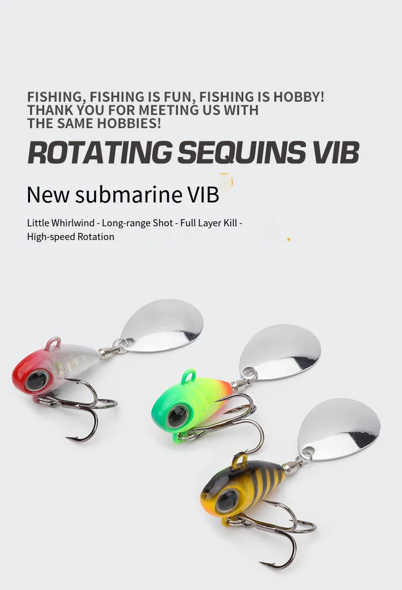 Wobble Rotating Metal VIB Vibration Bait Spinner Spoon Jig Fishing Lures 15g 20g Artificial Hard Baits Sequins Pesca Lure