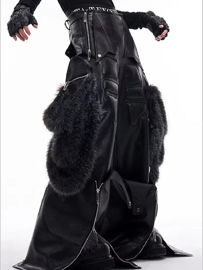 Mauroicardi Spring Autumn Cool Long Baggy Black Pu Leather Wide Leg Cargo Pants Men Luxury Mens Designer Clothes Streetwear 2025