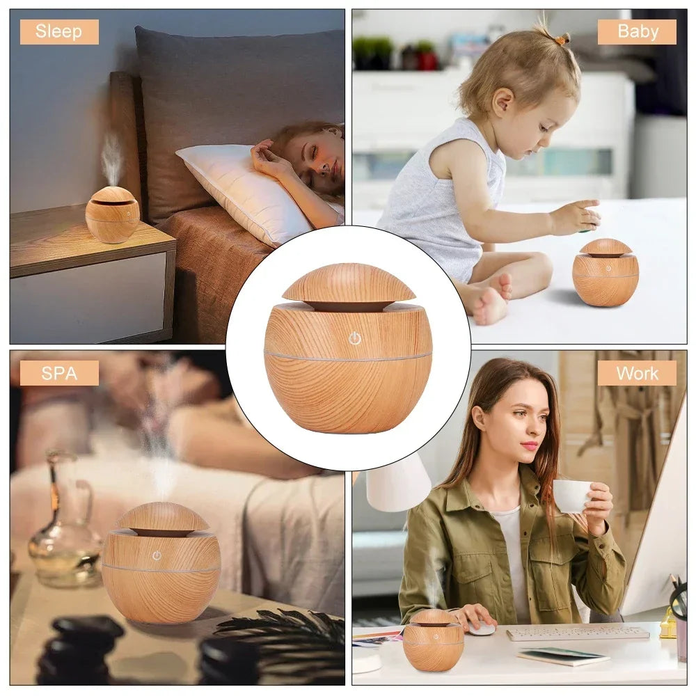Home Wood Grain Air Humidifier Purifier Aroma Diffuser USB Ultrasonic Cool Mist Sprayer Essential Oil Fragrance