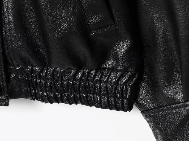MUJER Faux Leather Women's Jacket Black Oversize Bomber Jackets for Women Outerwears Winter Overcoat Female Fashion Jacket Woman