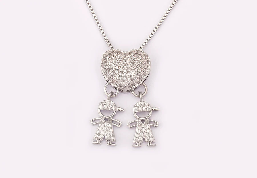 New Trendy Classic Design Shiny Crystal Zircon Charm Boy/Girl Pendant Necklaces For Women Mother's Day Chain Choker Jewelry Gift