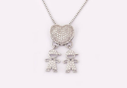 New Trendy Classic Design Shiny Crystal Zircon Charm Boy/Girl Pendant Necklaces For Women Mother's Day Chain Choker Jewelry Gift