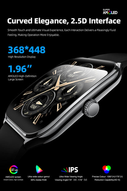 New Ultra Thin Smart Watch men 1.96" AMOLED 360*360 HD Pixel Display Always Show Time Bluetooth Call Reminder Smartwatch Ladies
