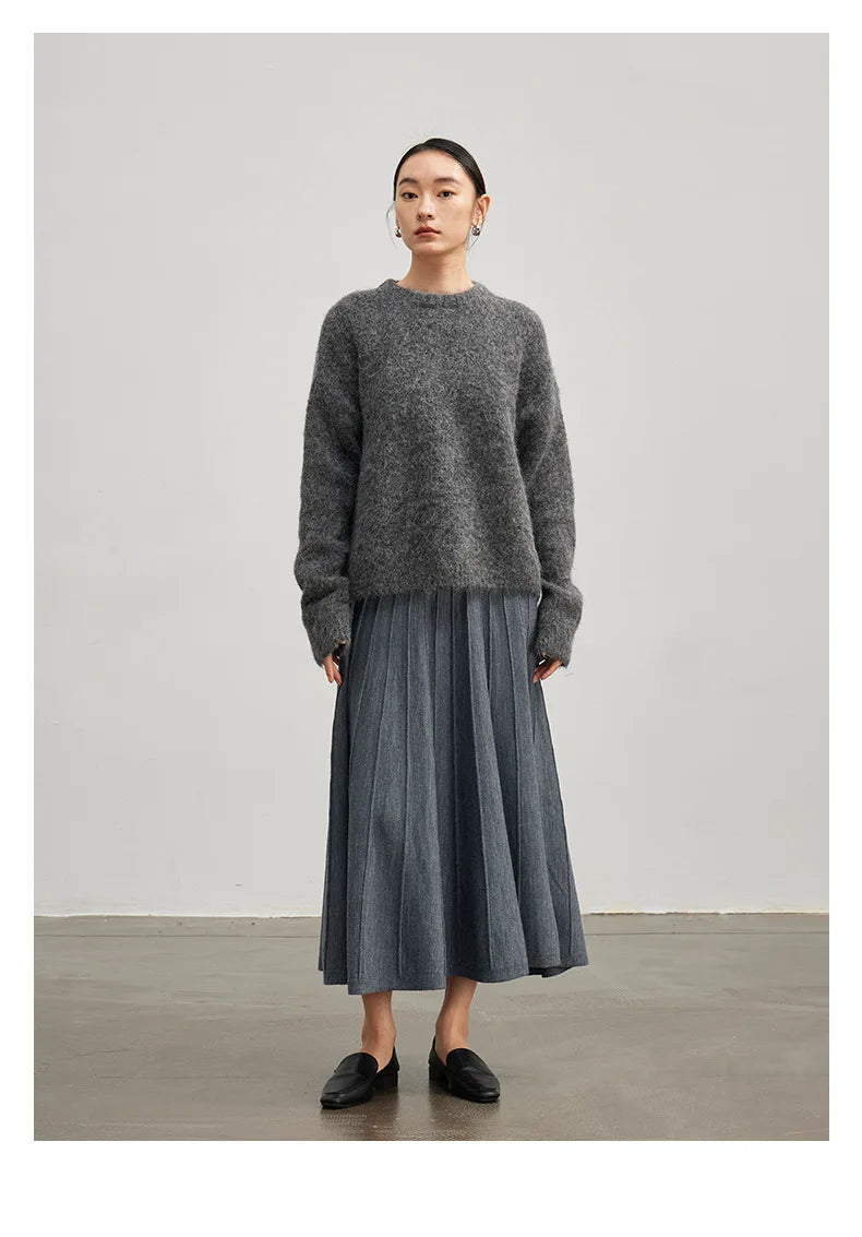 SuyaDream Warm Alpaca Pullovers for Woman, Dropped Sleeved Loose Sweaters, 2025 Fall Winter Top, Camel, Beige