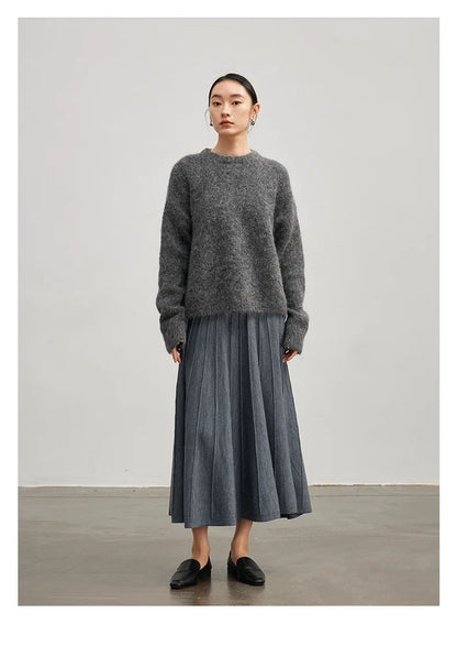 SuyaDream Warm Alpaca Pullovers for Woman, Dropped Sleeved Loose Sweaters, 2025 Fall Winter Top, Camel, Beige
