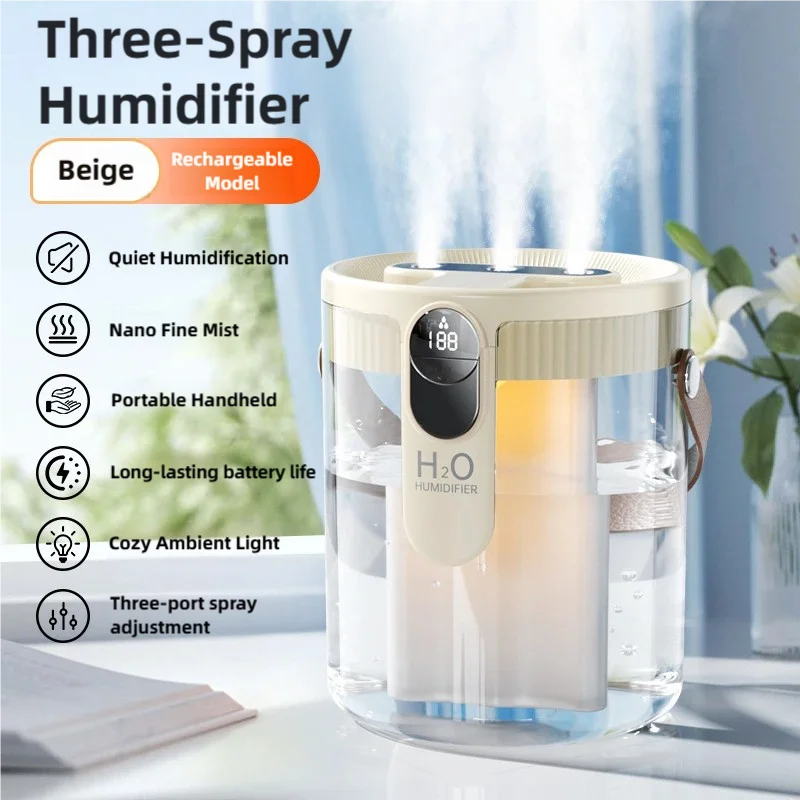 TINSOL 1.5L Air Humidifier USB-Charging Aromatherapy Diffuser 3-Port Spray Air Purifier Home Bedroom Aromatherapy Lamp