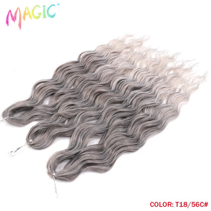 Anna Synthetic Hair 24 Inch Water Wave Braiding Hair Extensions Ombre Blonde Deep Wave Afro Curl Twist Crochet Hair for Women