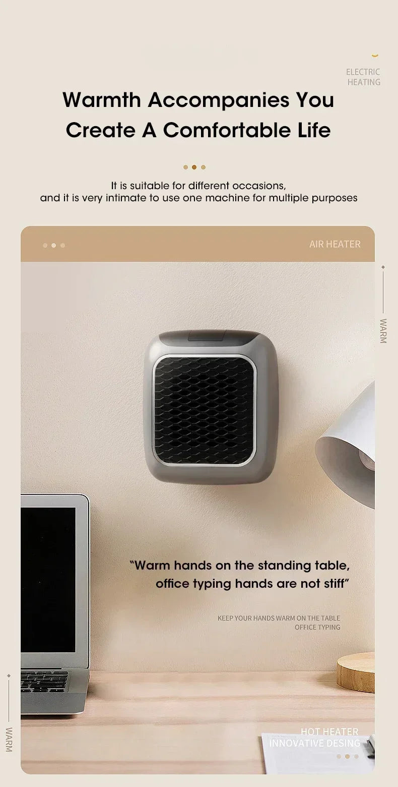 800W Portable Electric Heater EU Small Bathroom Fast Heating Fans Bedroom Heater Home Use Warming Device with Remote Control
