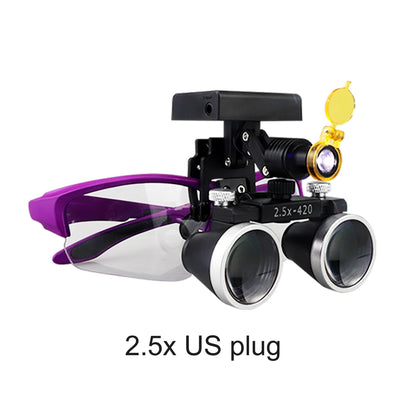 2.5X/3.5X 420mm Dental Loupe Magnifier Binocular Magnifier Surgery Surgical Operation Loupe with Spotlight Head Light 5W LED