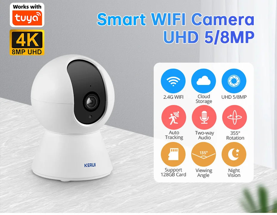 KERUI Mini Indoor Wireless 5MP WiFi IP Camera Home Security CCTV Surveillance Camera With Tuya Smart Auto Tracking Onvif