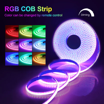 5V USB RGB COB LED Strip Light Bluetooth APP Control Music Sync 576LEDs/m High Density Flexible Ribbon RGB Tape TV Backlight