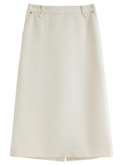 DUSHU Classic Long and Short Elastic Waist A-line Skirt 2025 Winter Skirt for Women Solid Simple Commuting Office Ladies College