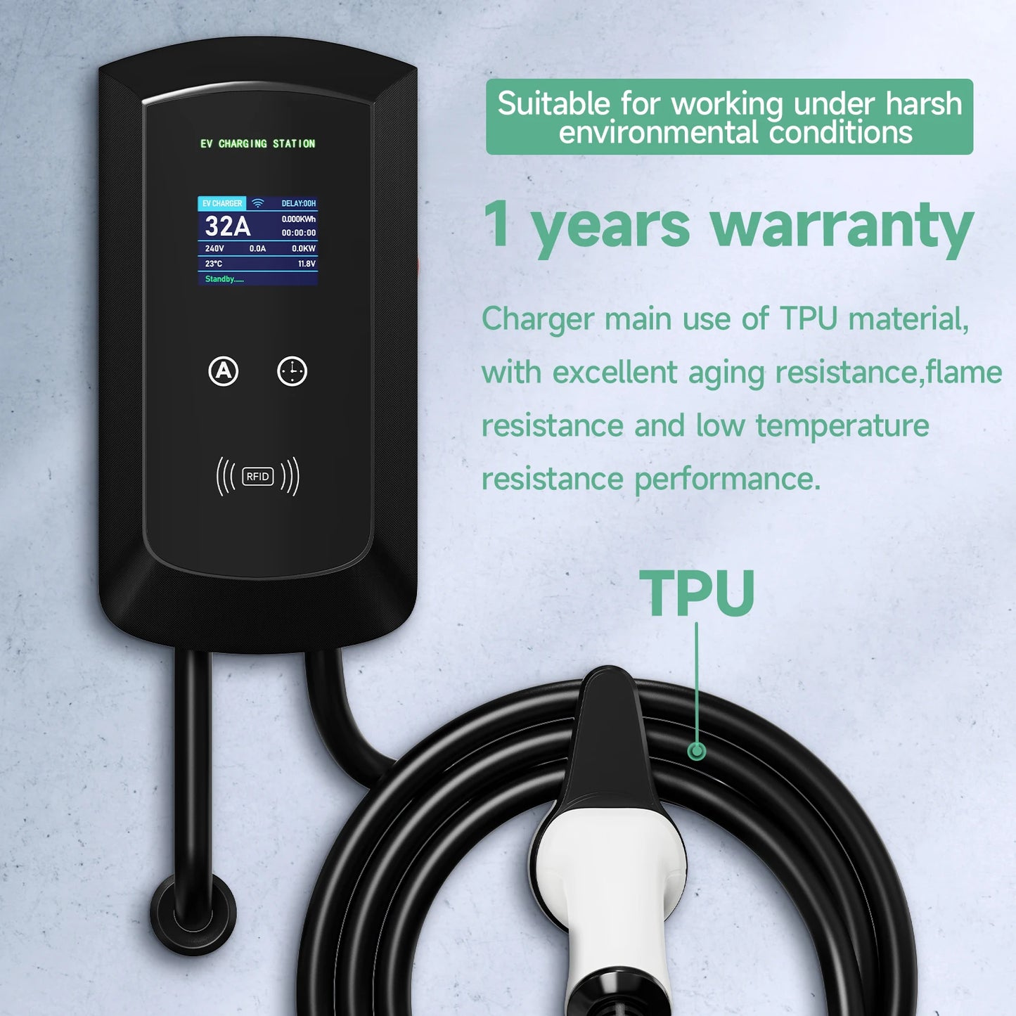 AFYEEV 32A EV Charging Station 22KW 3Phase Electric Vehicle Car Charger 11KW Type2 IEC62196-2 EVSE Wallbox APP Control 5m Cable