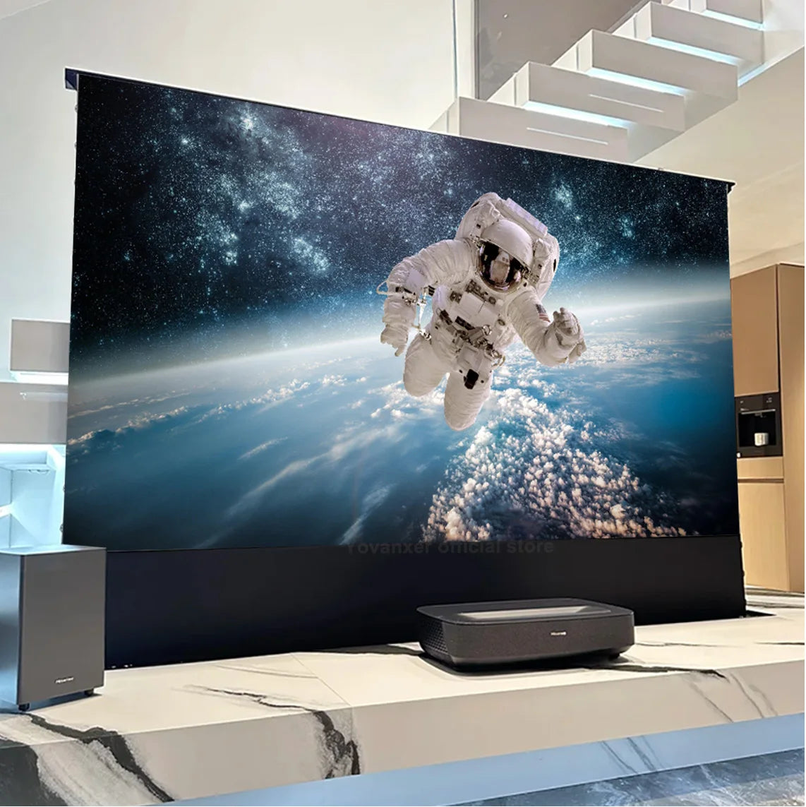 2025 New 120 inch ALR Rejecting Motorized Electric Tab Tension Floor Rising Projector Screen Square Shell  for UST Projector