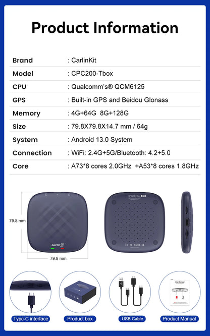 Android 13 CarlinKit Android Auto Wireless CarPlay AI TV Box QCM6125 8-Core Split Screen 64G 128G For Netflix YouTube Play Store