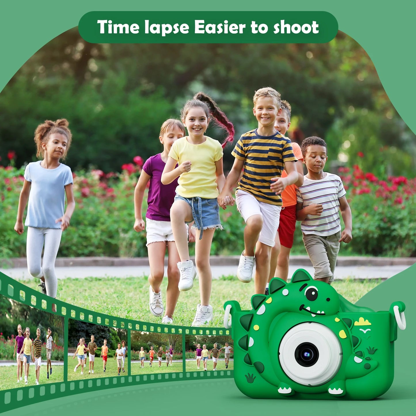 Kids Digital Camera with 32GB Card Dinosaur Mini Camera Toys 1080P HD Vlogging Photography Camera for Christmas Birthday Gifts