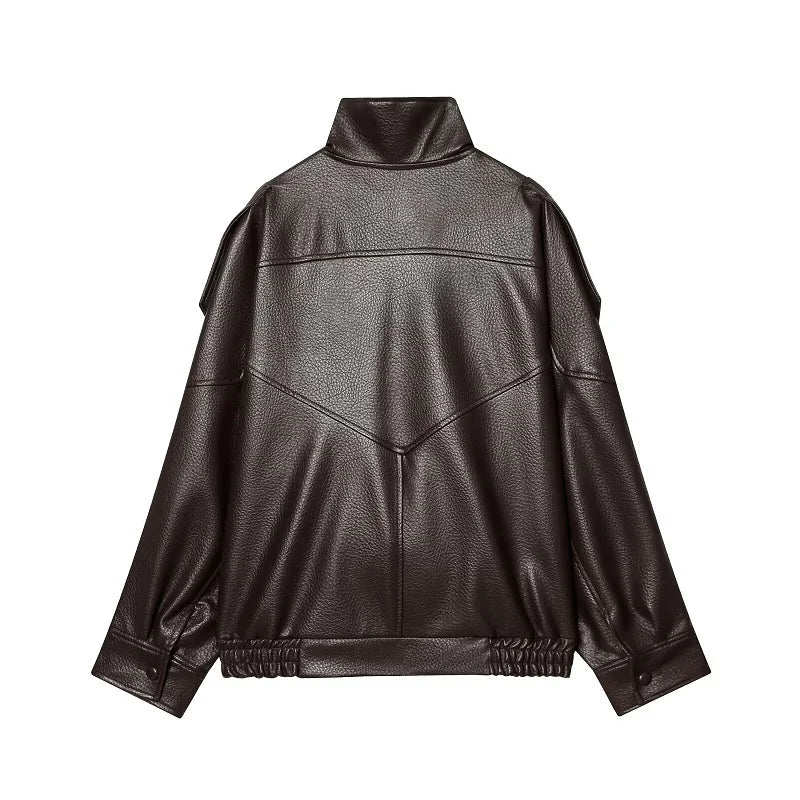 MUJER Faux Leather Women's Jacket Black Oversize Bomber Jackets for Women Outerwears Winter Overcoat Female Fashion Jacket Woman