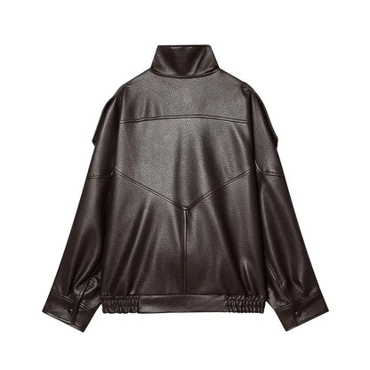 MUJER Faux Leather Women's Jacket Black Oversize Bomber Jackets for Women Outerwears Winter Overcoat Female Fashion Jacket Woman