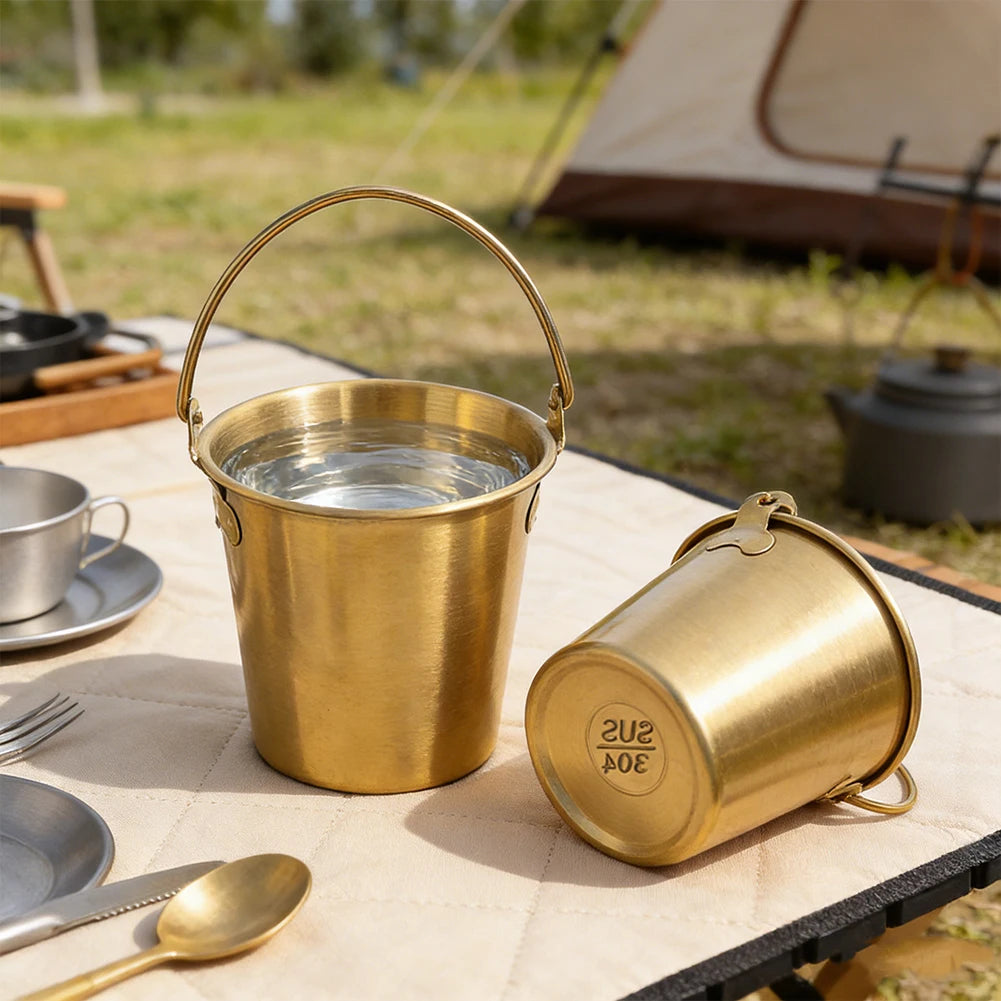 1pc Bar Party Ice Bucket Stainless Steel Ice Bucket Golden Beer Barrel Champagne Cooling Barrel Snack Fried Chicken Bucket