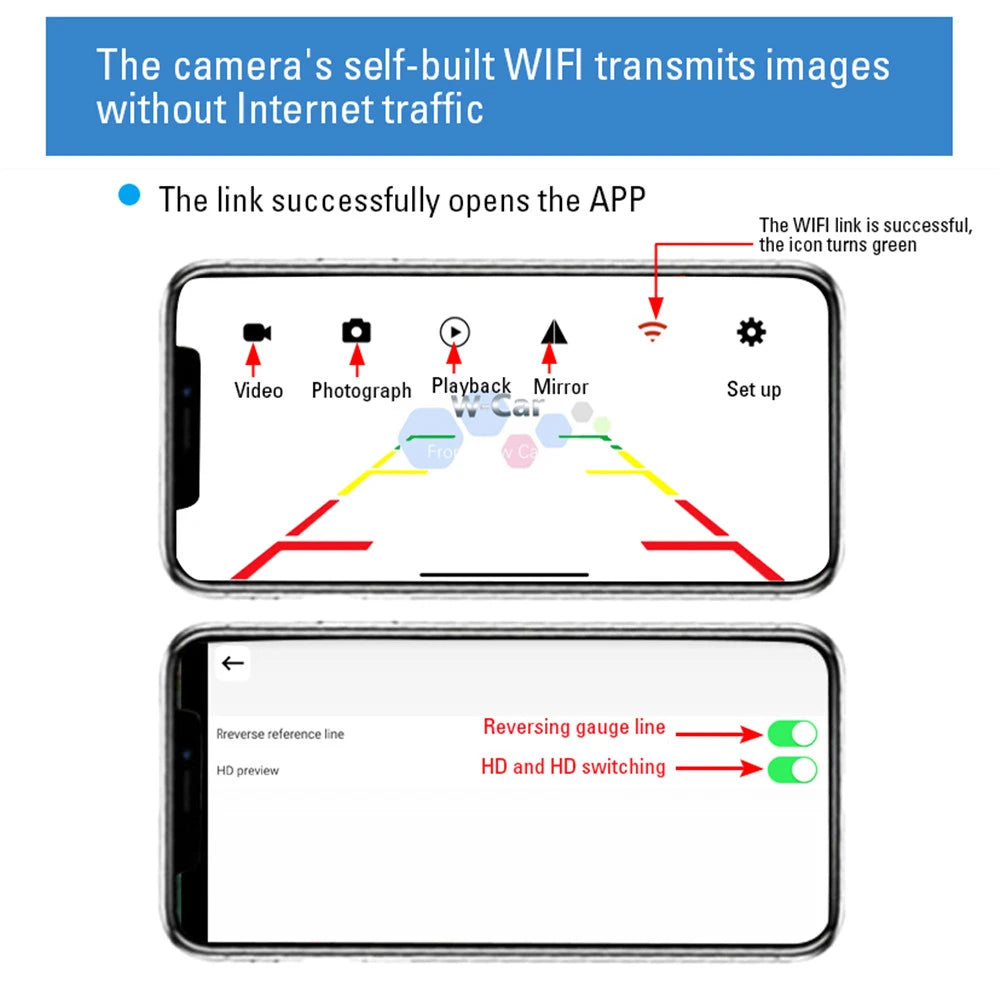 Car Rear View Camera Wifi HD 170 Degree Rear View Camera Wireless Waterproof Wifi Backup Camera 12V 24V for Android Ios