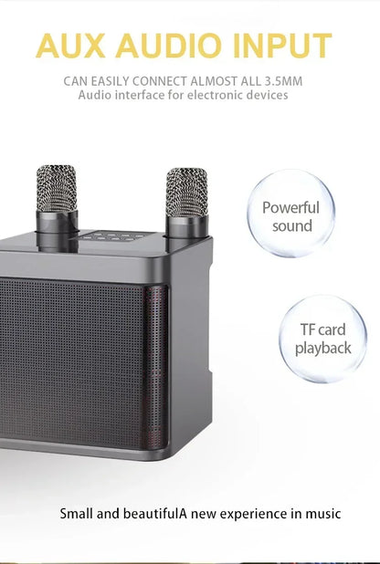 Karaoke Machine With 2 Wireless Dual Microphones Portable Boombox AUX TF Card U Disk Player Voice Changer For Party