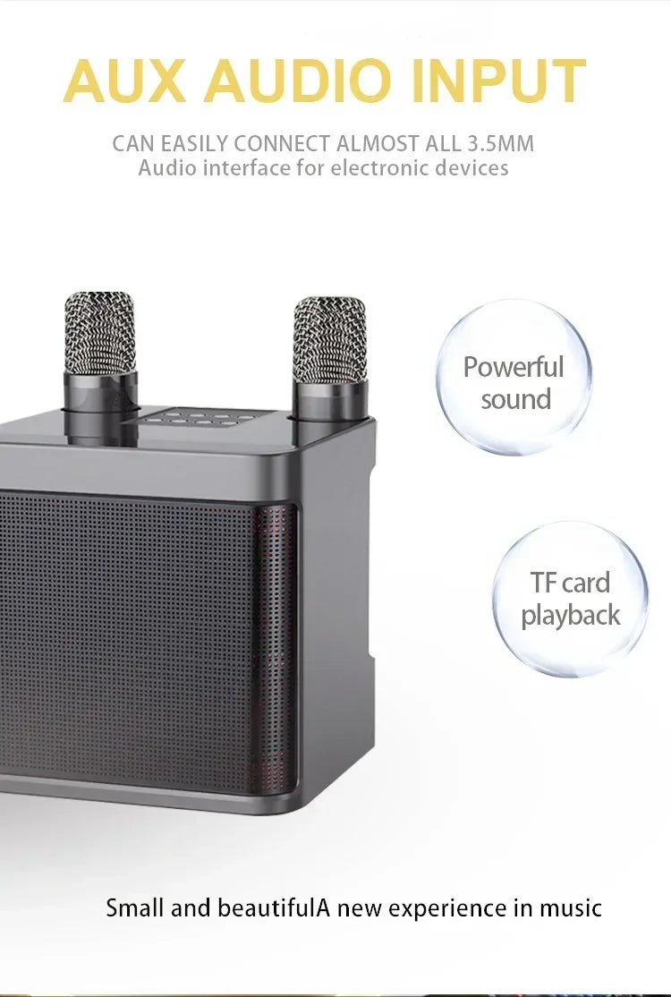 Karaoke Machine With 2 Wireless Dual Microphones Portable Boombox AUX TF Card U Disk Player Voice Changer For Party