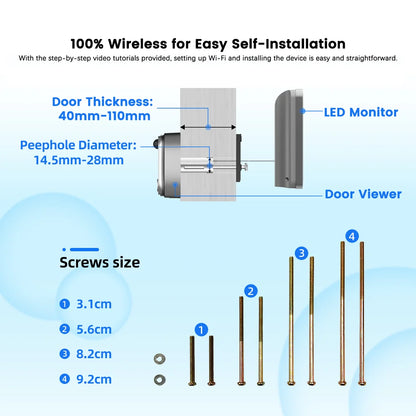 Smart 3MP Mini Digital Peephole Door Camera 2.4Ghz WiFi Infrared IR Night Vision PIR Motion Detection Digital Viewer iCam365 APP