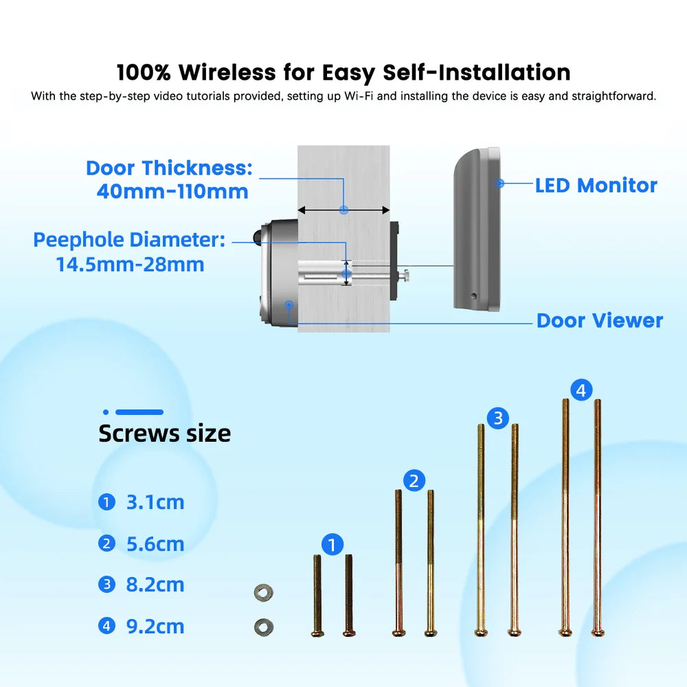 Smart 3MP Mini Digital Peephole Door Camera 2.4Ghz WiFi Infrared IR Night Vision PIR Motion Detection Digital Viewer iCam365 APP