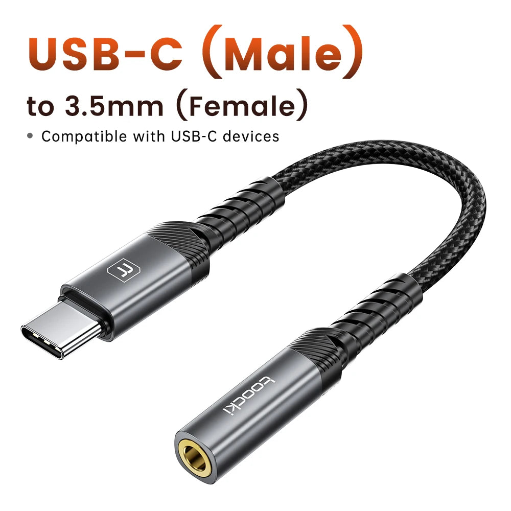 Toocki iP/USB Type C to 3.5mm Jack HiFi Audio Dongle Cable Adapter Male to Female Headphone AUX Converter for Xiaomi POCO iPhone