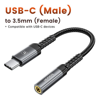 Toocki iP/USB Type C to 3.5mm Jack HiFi Audio Dongle Cable Adapter Male to Female Headphone AUX Converter for Xiaomi POCO iPhone