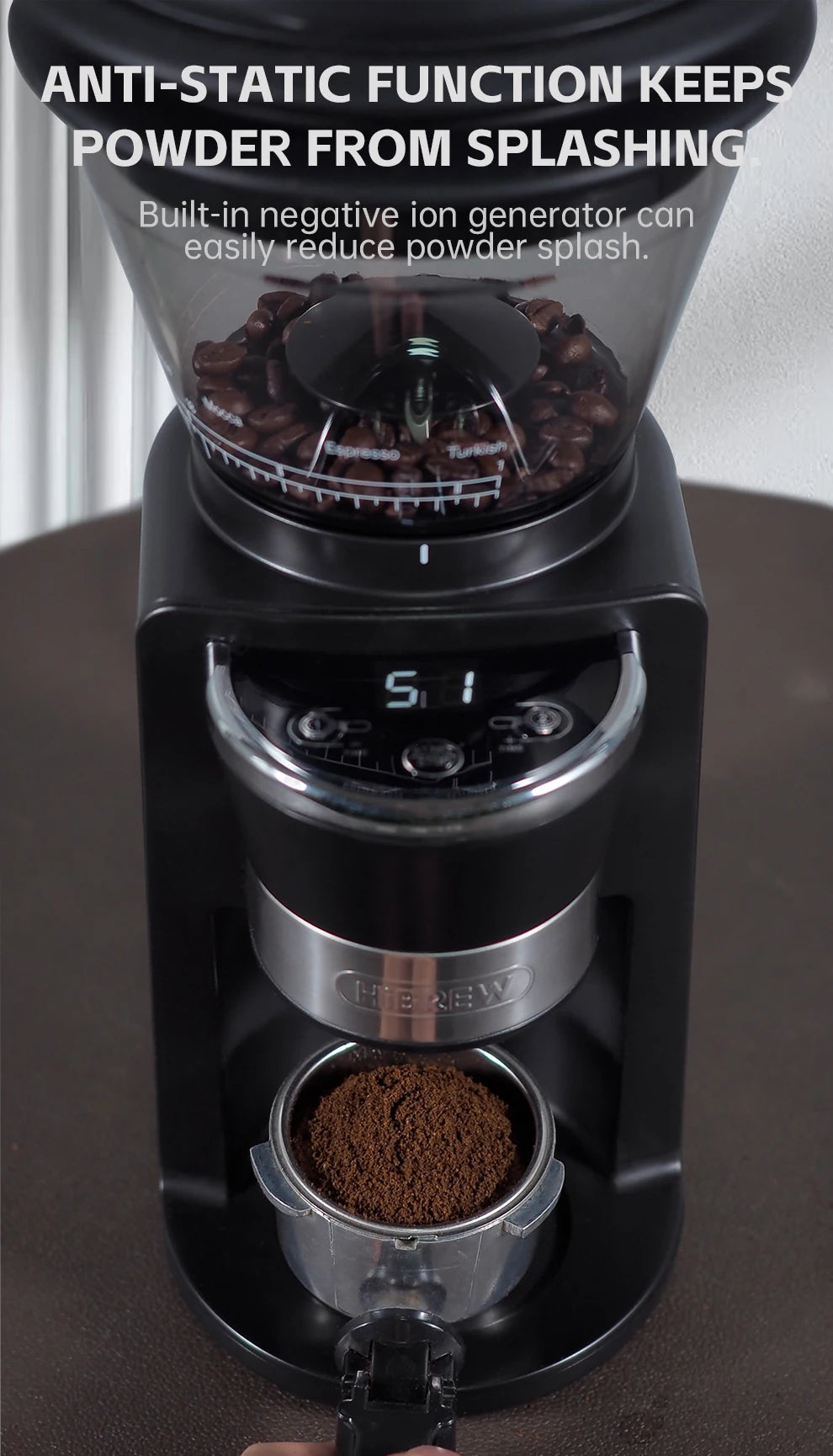 HiBREW Coffee Mill Automatic Electric Coffee Grinder with 31 Gears for Espresso American Coffee Pour Over Visual Bean Storage G3